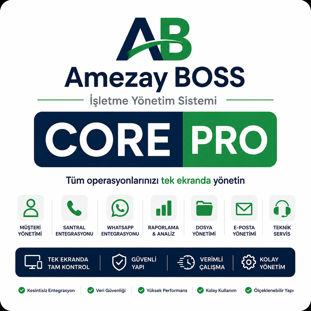 Amezay BOSS Core Pro Türkiye paketi CRM santral ve müşteri hafızası