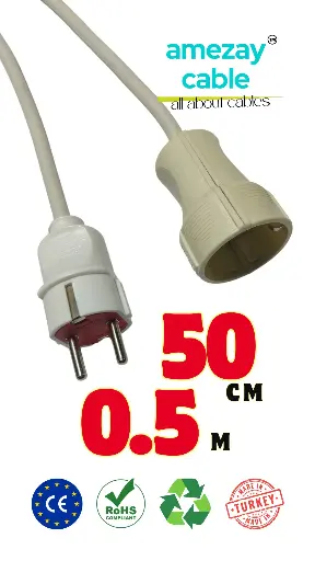 50cmシングルソケット延長コード CCA 3x1.5mm² | 短距離ジャンパーケーブル | Amezay Cable